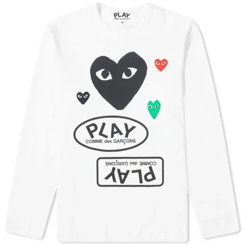 CDG Play T-shirt à manches longues multi-logo blanc et noir