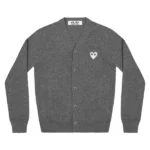 Cardigan Homme Blanc Cœur Gris Foncé