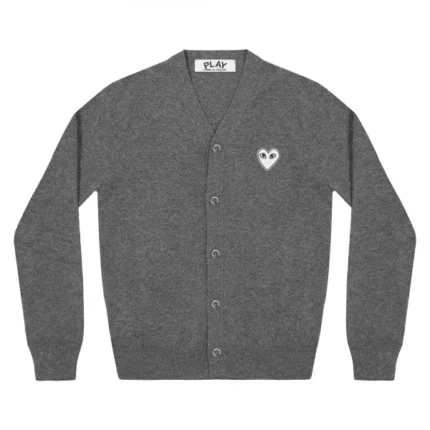 Cardigan Homme Blanc Cœur Gris Foncé