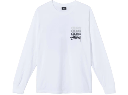 Stussy x CDG Dot LS Manches Longues Blanc